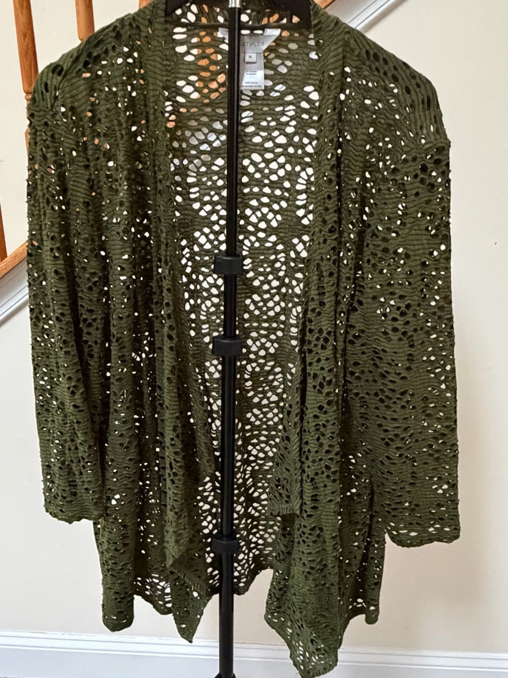 Multiples Olive Green Openwork Crochet Cardigan Tunic